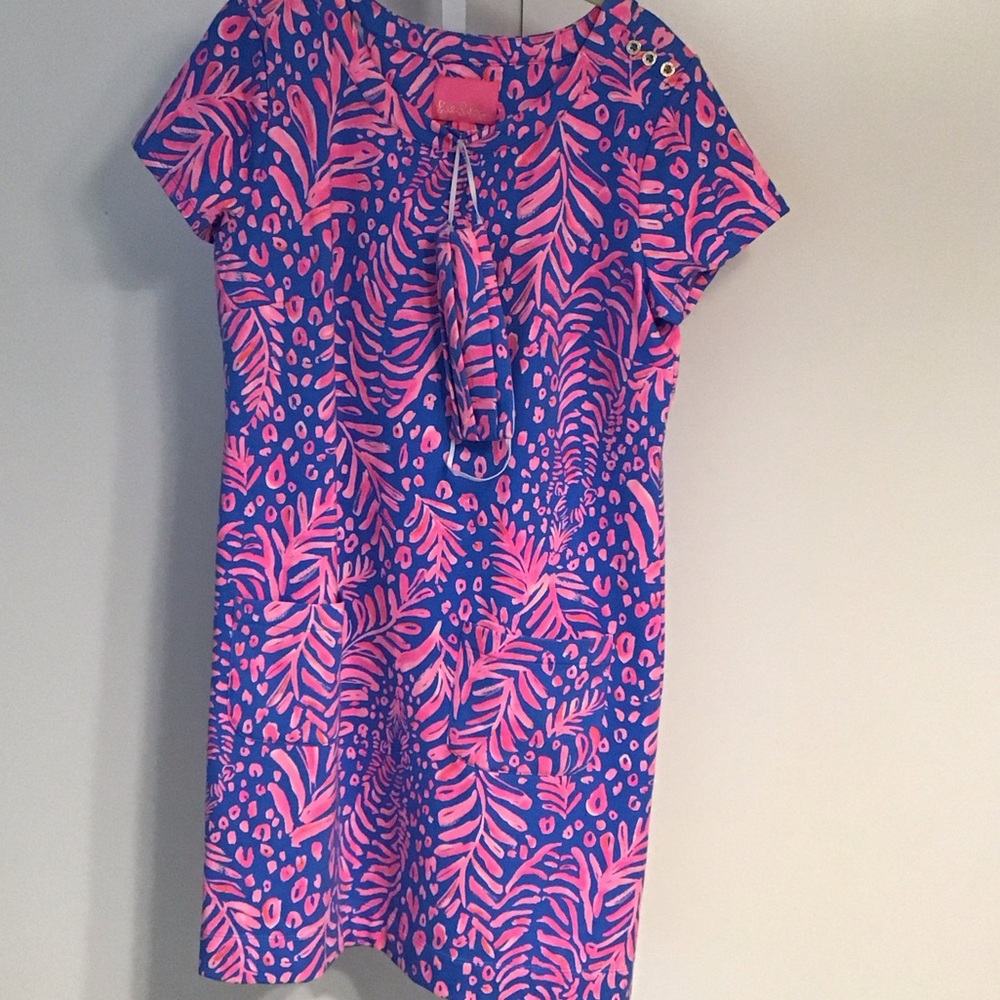 Lilly Pulitzer Bright Blue & Hot Pink Tropical Midi Dress